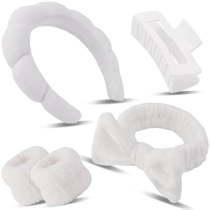 Canitor Spa Headband Wrist Bands with Hair Clips White Non Slip Puffy Terry Cloth Makeup Skincare for Washing Face Skin Care Preppy Teen Girl Gifts Women Cute Trendy Stuff Stocking Stuffer - Image 1
